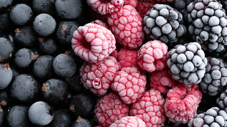 Three types of frozen berries