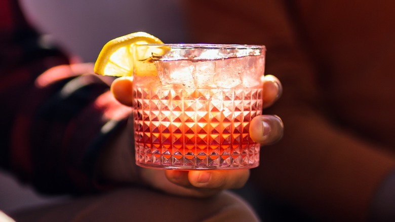 Chambord cocktail in rocks glass