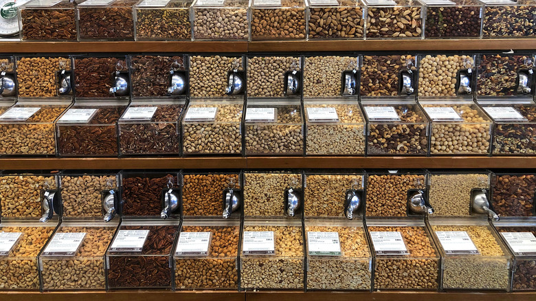 dry food aisle with a variety of beans