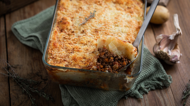 Homemade shepherd's pie in a baking dish