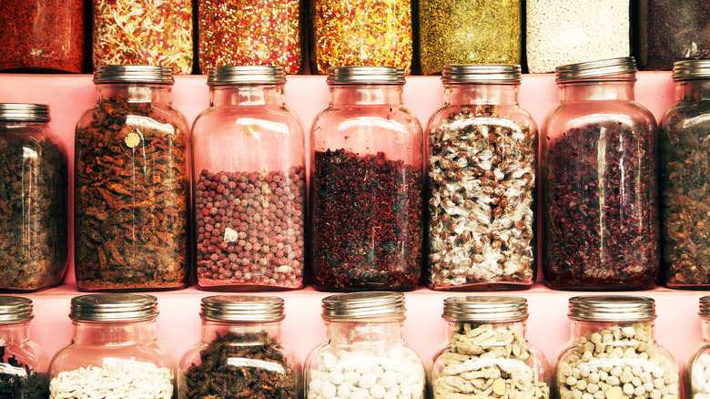 Glass jars of bulk spices