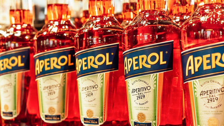 Orange bottles of aperol