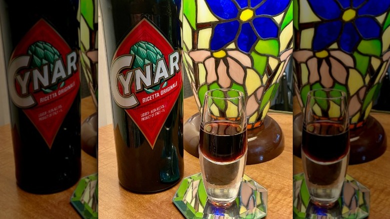 Cynar with a glass