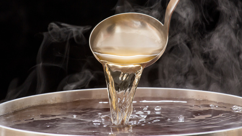 Boiling hot dashi stock