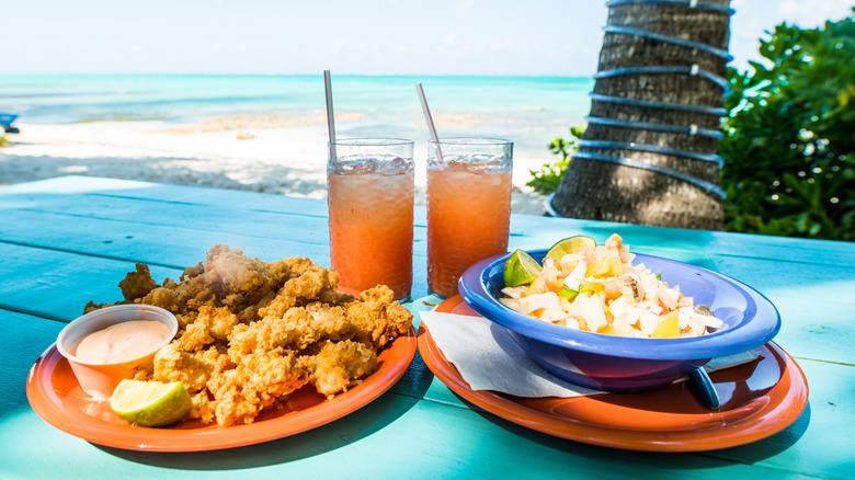 conch fritters palm tree ocean