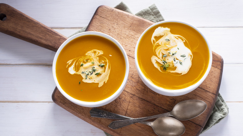 two bowls of squash soup