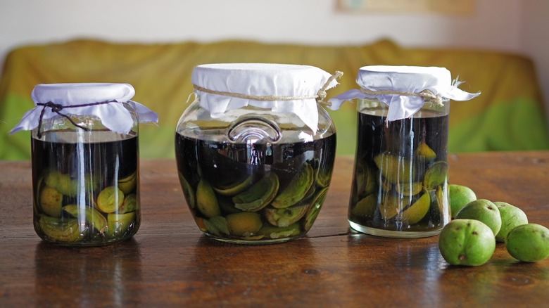 Fermenting jars of nocino