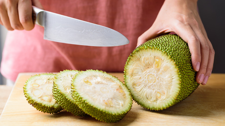 Home cook chopping jackfruit