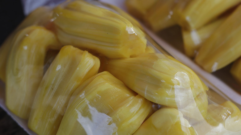 Jackfruit sealed in saran wrap