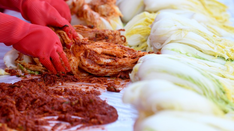 Person making kimchi