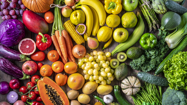 Brightly colored fruits and vegetables