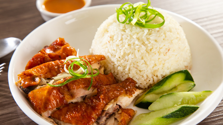 Roasted chicken rice from hawker stall in Malaysia