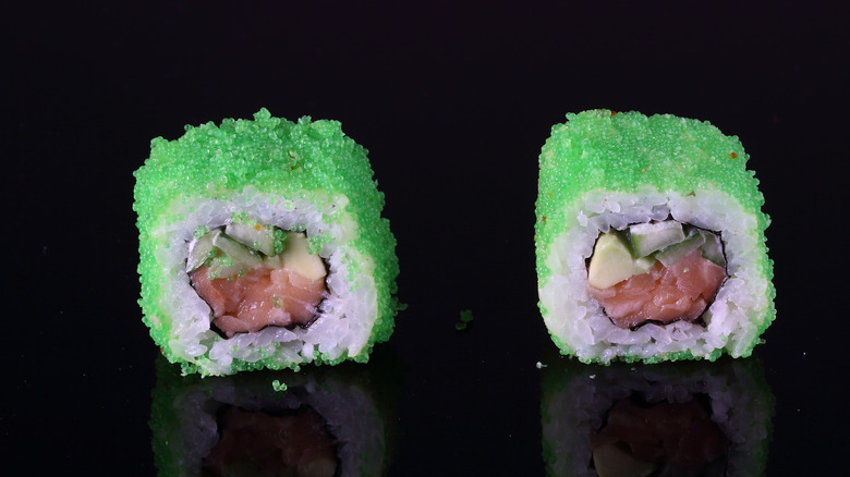 sushi roll with green masago