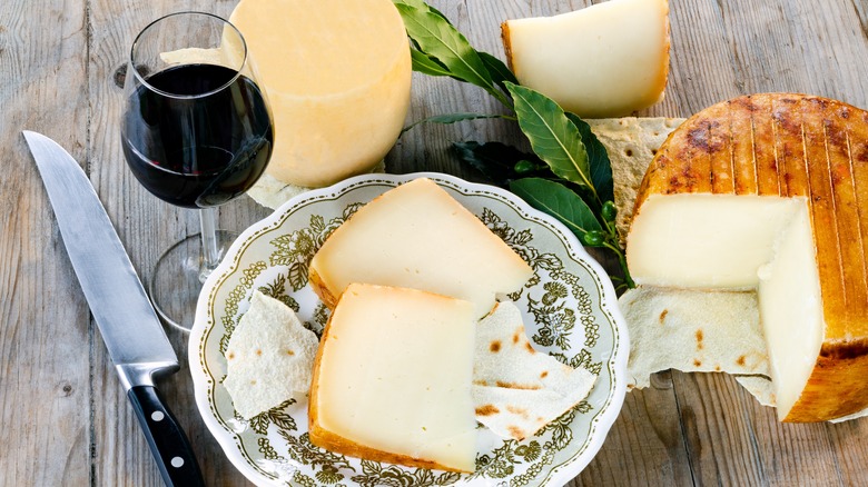 Pecorino Romano cheeses with wine