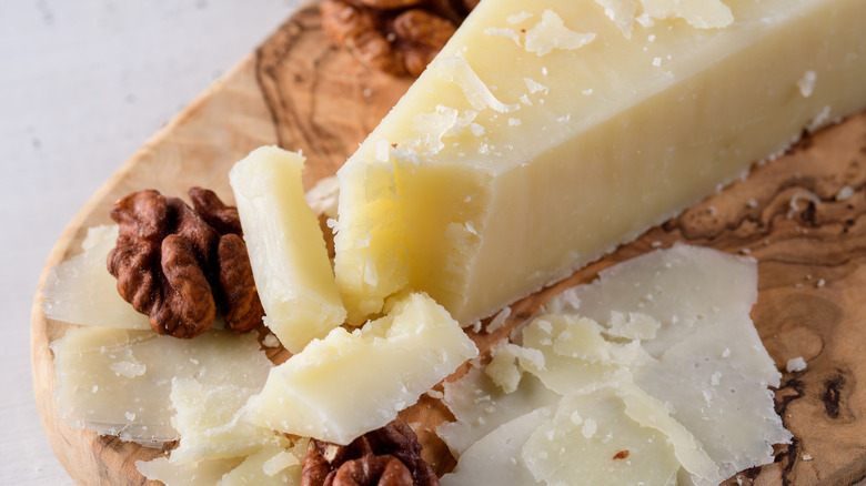 Pecorino Romano cheese in board