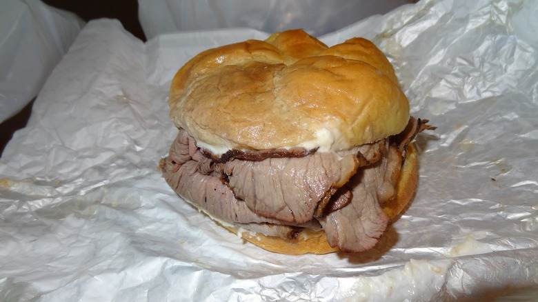 pit beef sandwich on paper