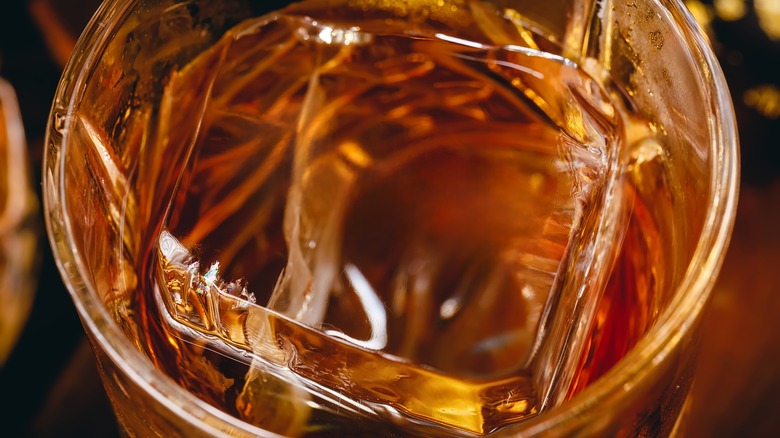 bourbon in glass with ice