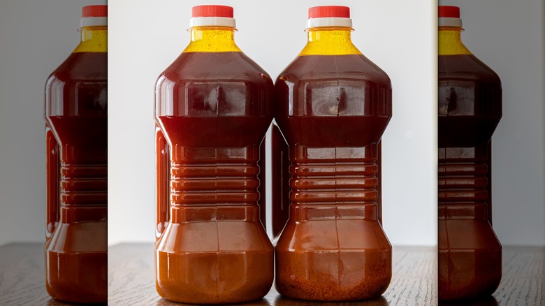 Red palm oil in plastic bottles