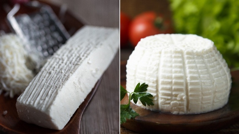 ricotta salata (left) and regular ricotta (right)