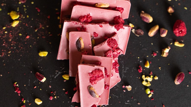 ruby chocolate with fruits and nuts