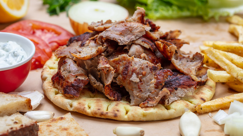 Gyro meat on pita bread