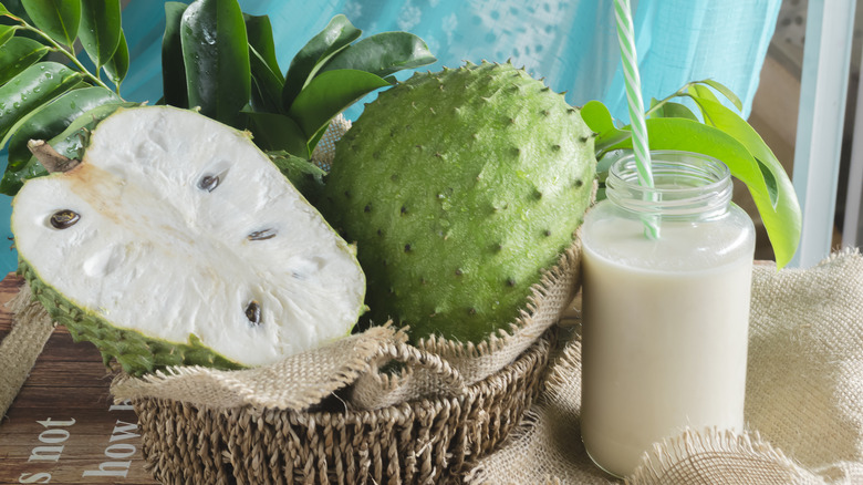 cut soursop fruit in basket