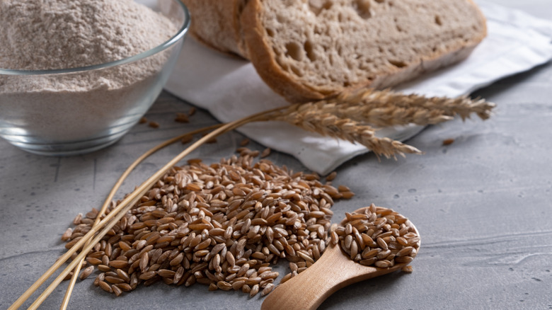 spelt grains and flour