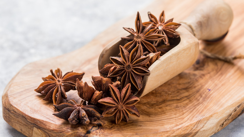 Star anise on a wood board