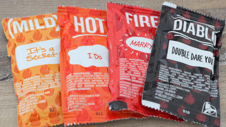 An assortment of Taco Bell sauces