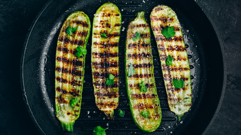 Grilled zucchini cut lengthwise