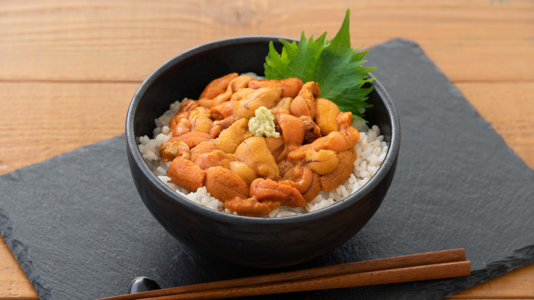 rice bowl topped with uni