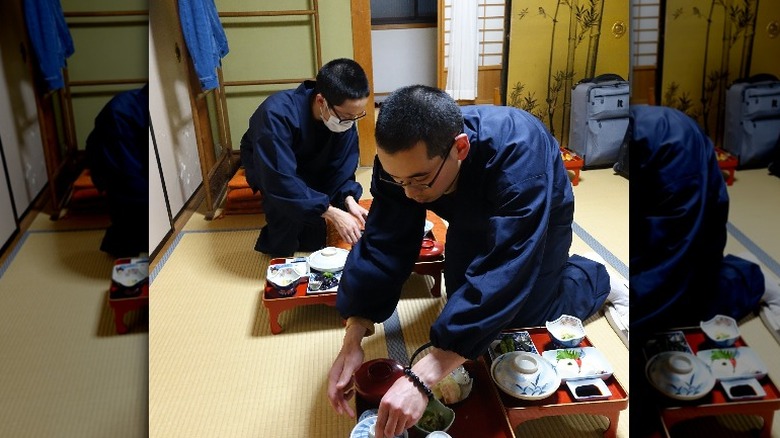 Monks setting traditional Shojin-ryori meal