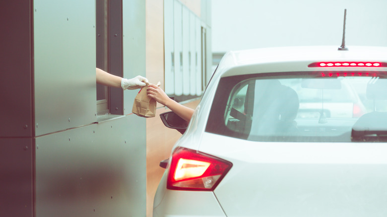 Car in fast food drive thru