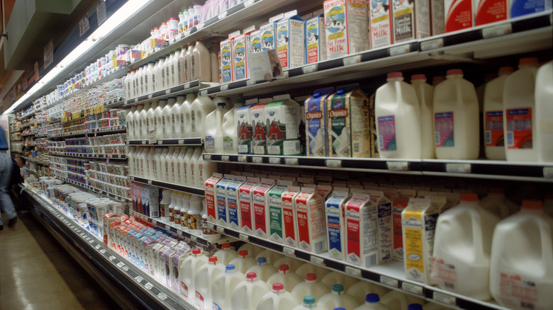 Milk aisle in grocery store