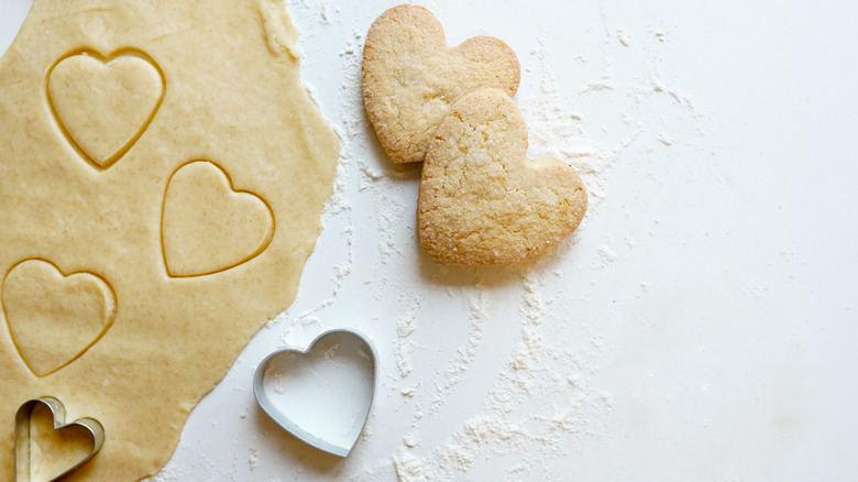 cutting heart shaped cookies