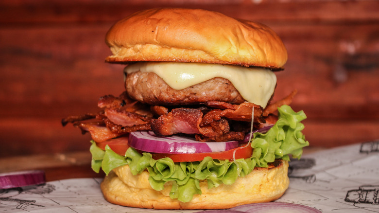 A plated alligator hamburger