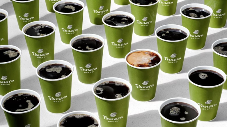 Green cups of Panera coffee