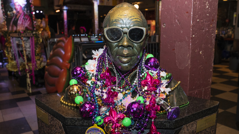 statue decorated at Mardi Gras