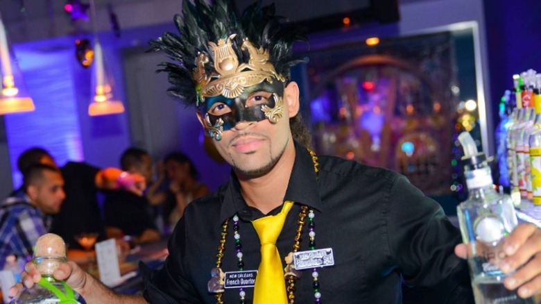 Bartender in Mardi Gras costume