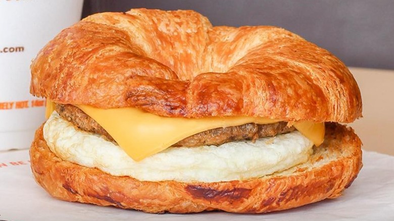 Dunkin' sausage, egg and cheese on a croissant