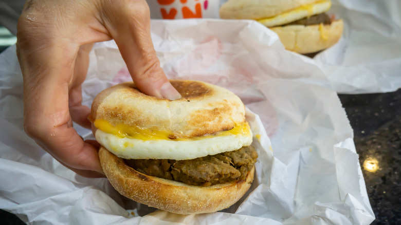 dunkin' sausage and egg breakfast sandwich