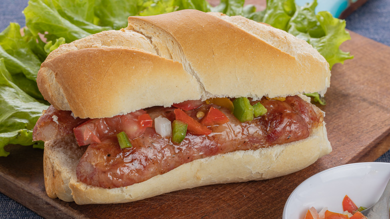 choripan sandwich on cutting board