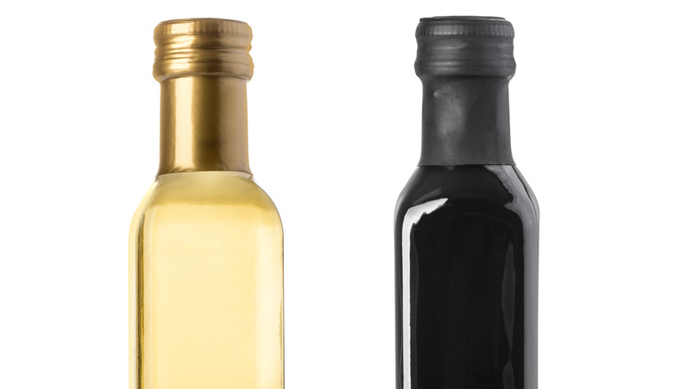 white and black vinegar bottles