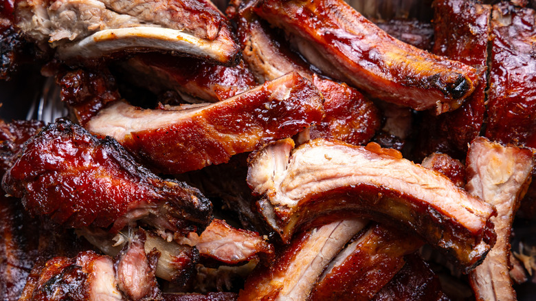 pile of smoked barbecue ribs