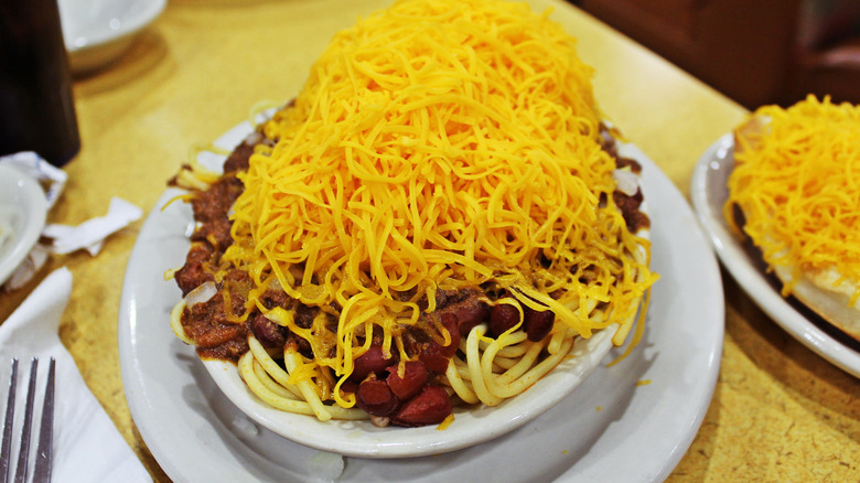 Cincinnati Chili on spaghetti