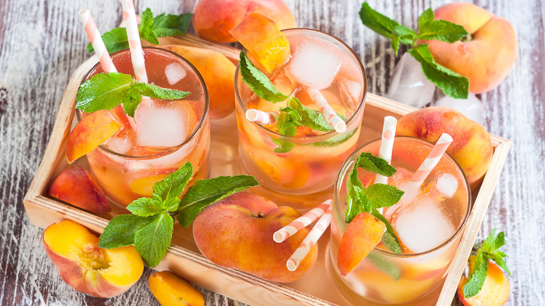 iced drinks with donut peaches