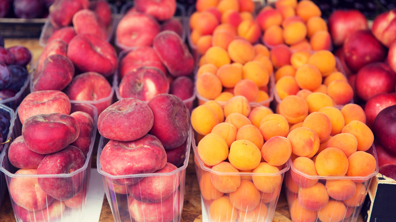 peaches in plastic cartons