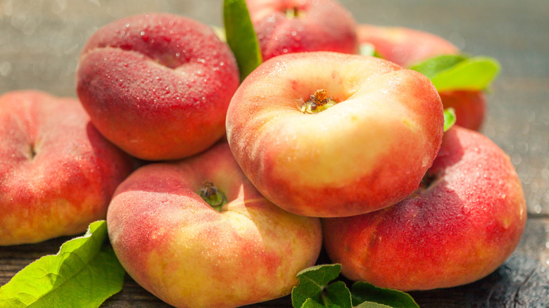 donut peaches on wood