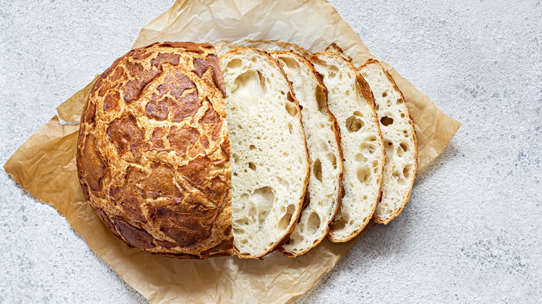 Dutch tiger bread sliced on paper