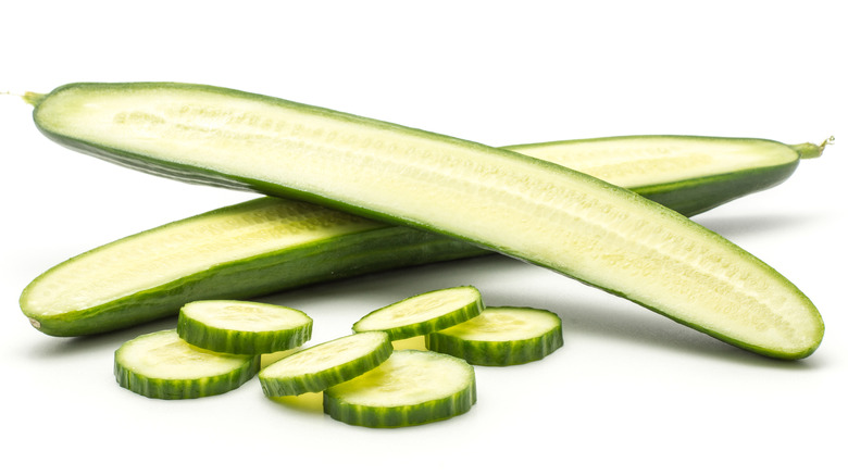 sliced open english cucumber